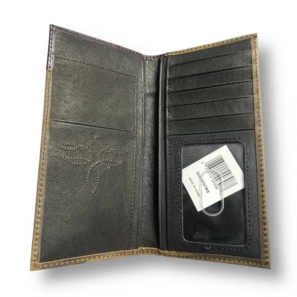 New‎ Justin Brown Genuine Leather Rodeo Wallet RFID Long Bifold Tooled Western